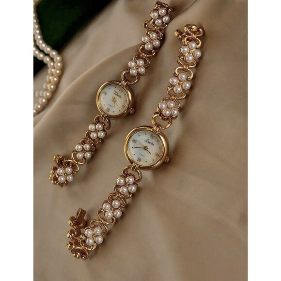 Vintage Gold Women\'s Watch with Faux Pearl Band – Elegant Quartz Gift main image 4